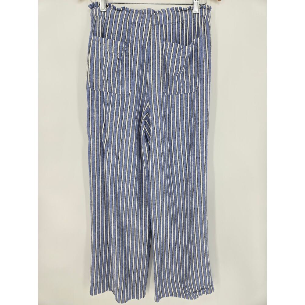 Tyler Boe Blue and White Stripe Straight Leg Pant, Elastic Tie Waist, Size M - Picture 2 of 9